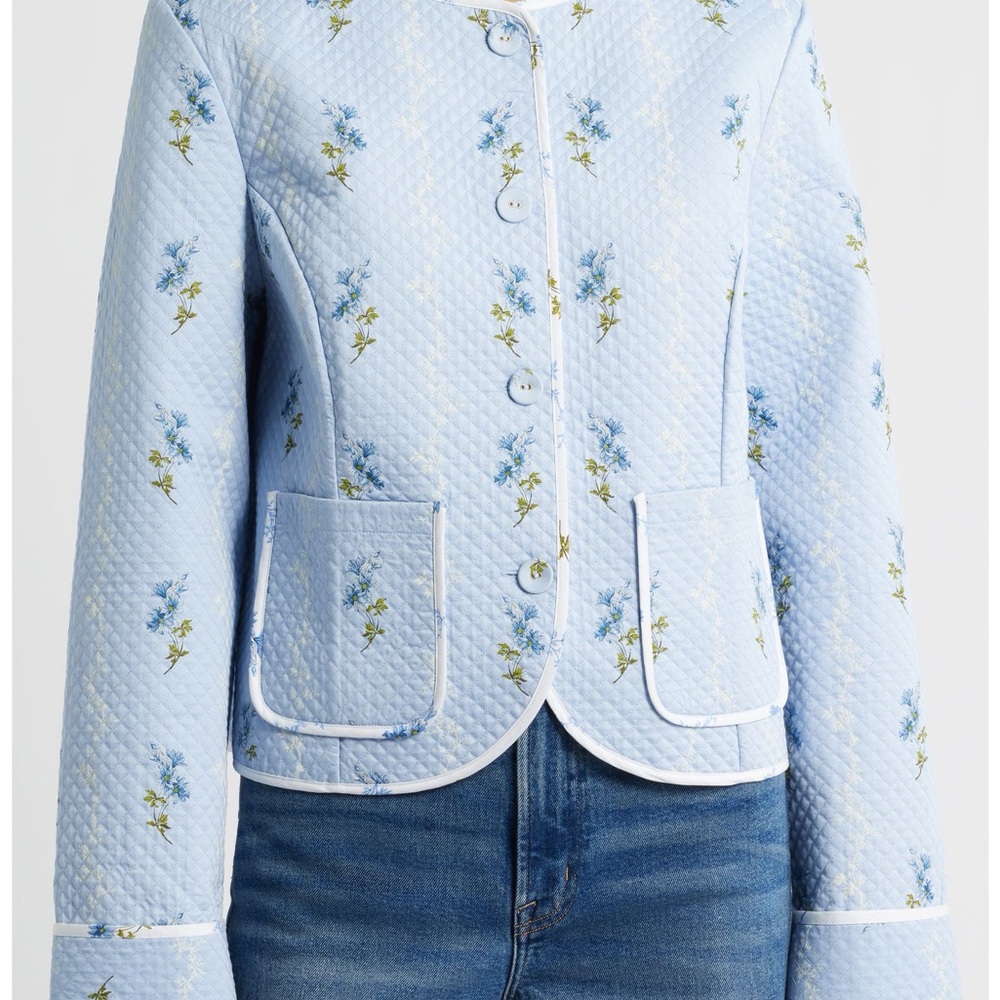 Hill House Light Blue Quilted Floral Jacket